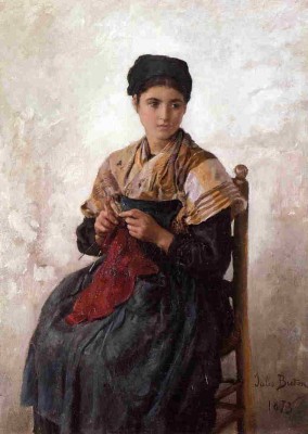 Young woman knitting, de Jules Breton
