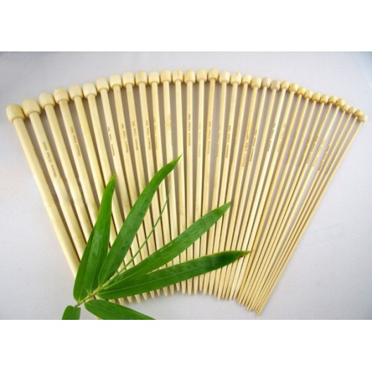 Juego de agujas rectas de 34 cm de largo en bambú sin barnizar